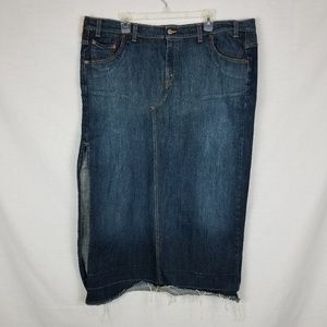 Womens Levis Denim Maxi Skirt Frayed Hem 22W